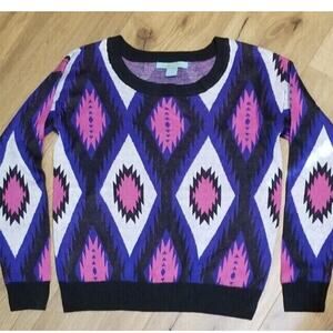 Flying Tomato Sweater Women's Multicolor Round Neck Lng Slv Diamond Print Size M